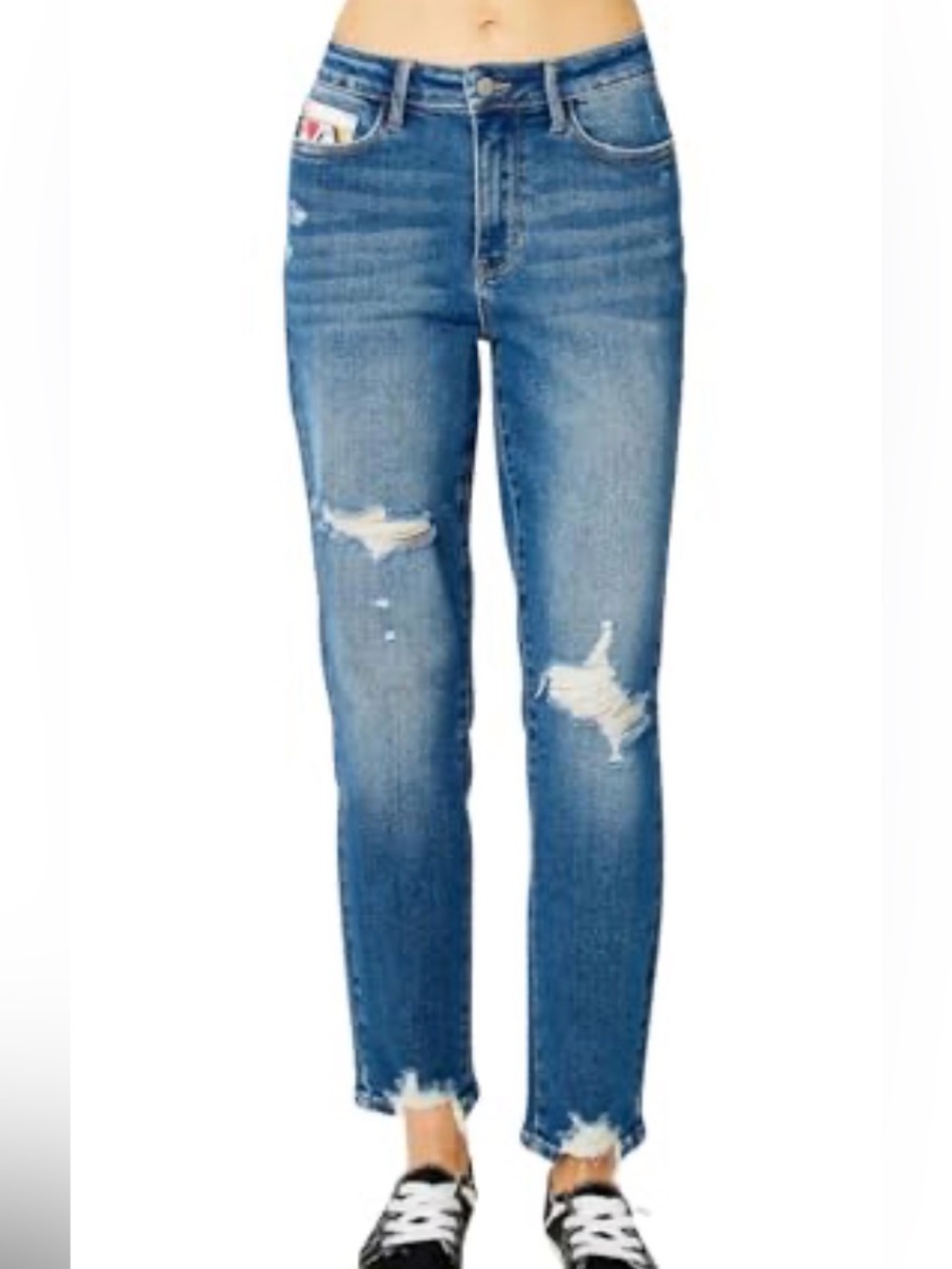 Judy Blue Women's Distressed High-Rise Blue Denim Jeans